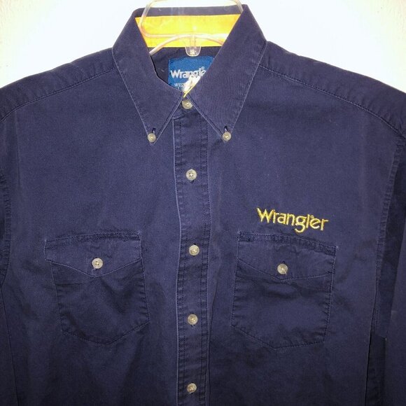 Wrangler Mens Medium??  Blue Long Sleeve Button Pockets Embroidery Western Shirt - Picture 4 of 9
